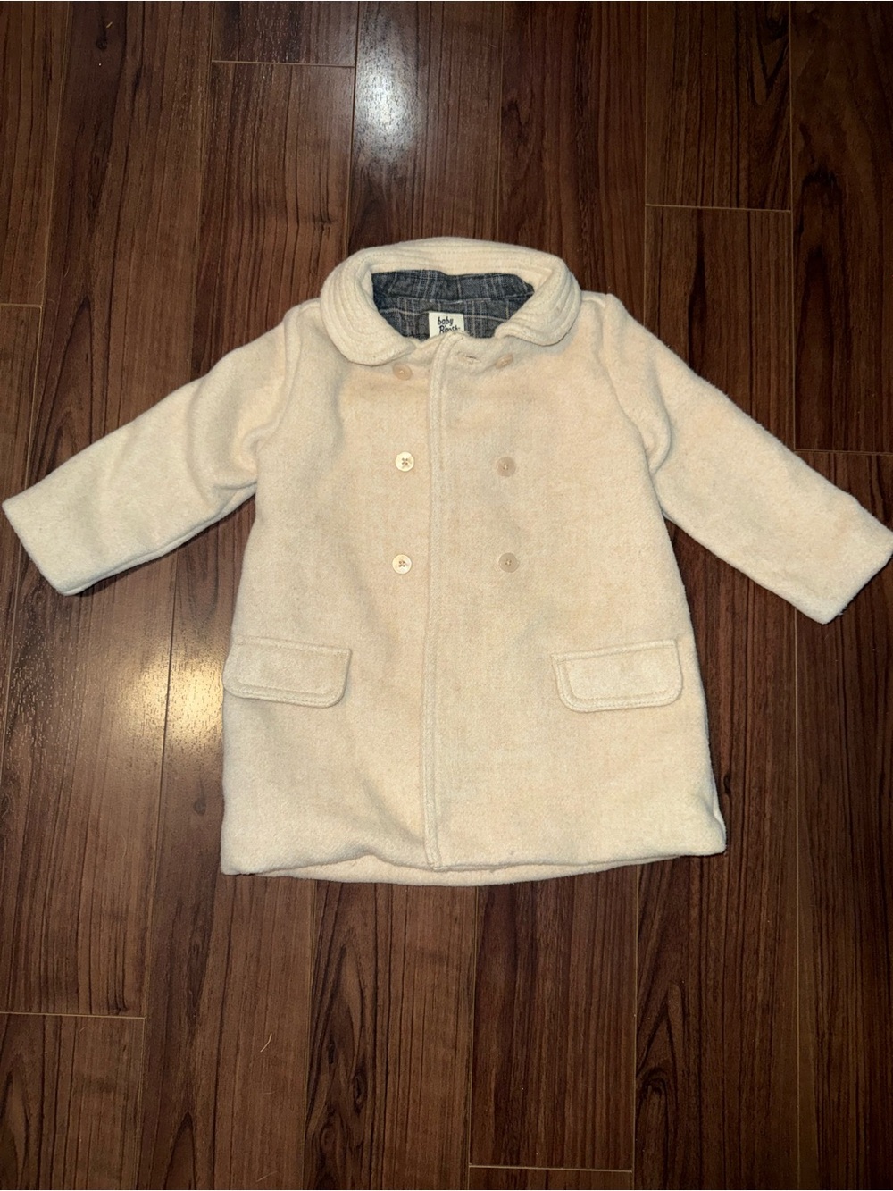 Toddler Cream Double-Breasted Pea Coat with Rounded Collar